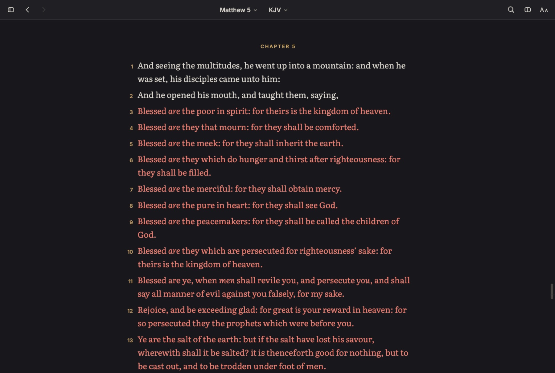 Reading in bible-rs, dark theme