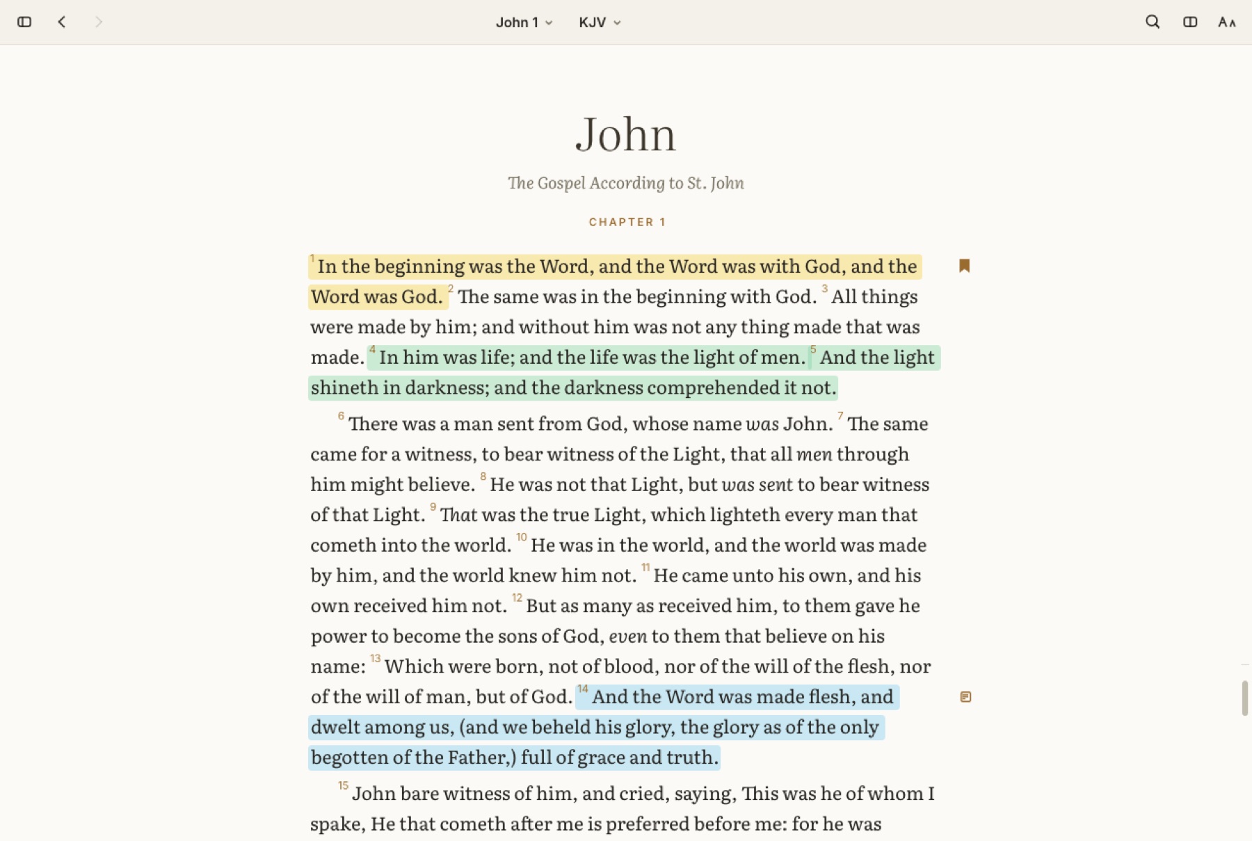 Reading John 1 in bible-rs, light theme